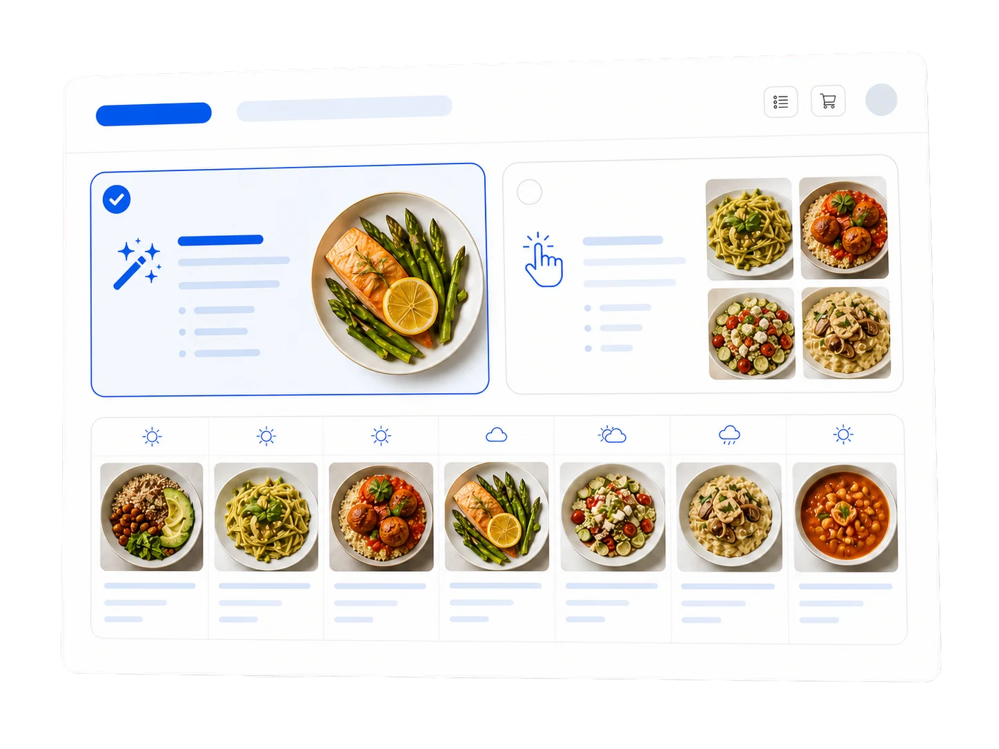 Anteprima di Spesone per scegliere una proposta automatica o comporre il menu manualmente